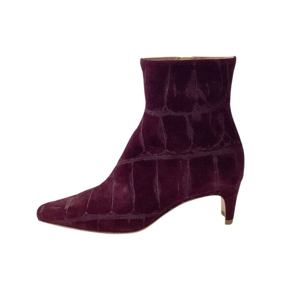 STAUD Size 37 Wally Ankle Boot Suede Leather Burgandy Purple Croc Crocodile - Picture 1 of 9